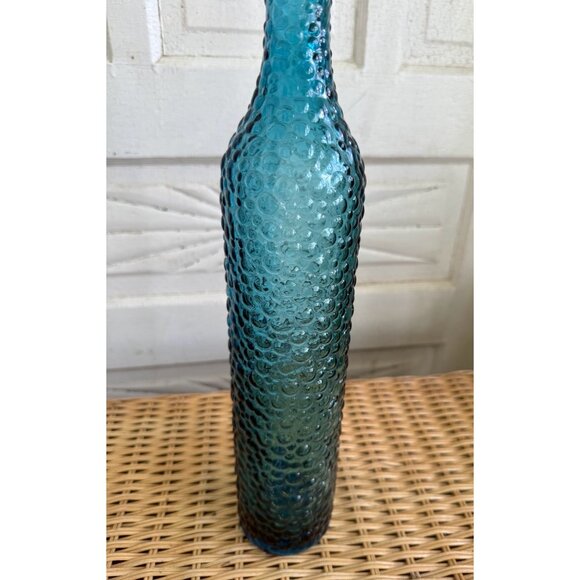 Vintage MCM Empoli Italy Glass Bottle Decanter Turquoise Blue Hobnail Bubble 22" - Picture 15 of 16
